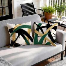 4pcs Dark Green Gold Foil Abstract Geometric Pattern Single-Sided Printed Throw Pillow Covers/Cushion Covers, Multi-Scene Atmosphere Decorative Pillow Covers Suitable For Living Room Sofa Bedroom, Pillow Inserts Not Included, 40x40cm/45x45cm/50x50cm - Multicolor - View 8