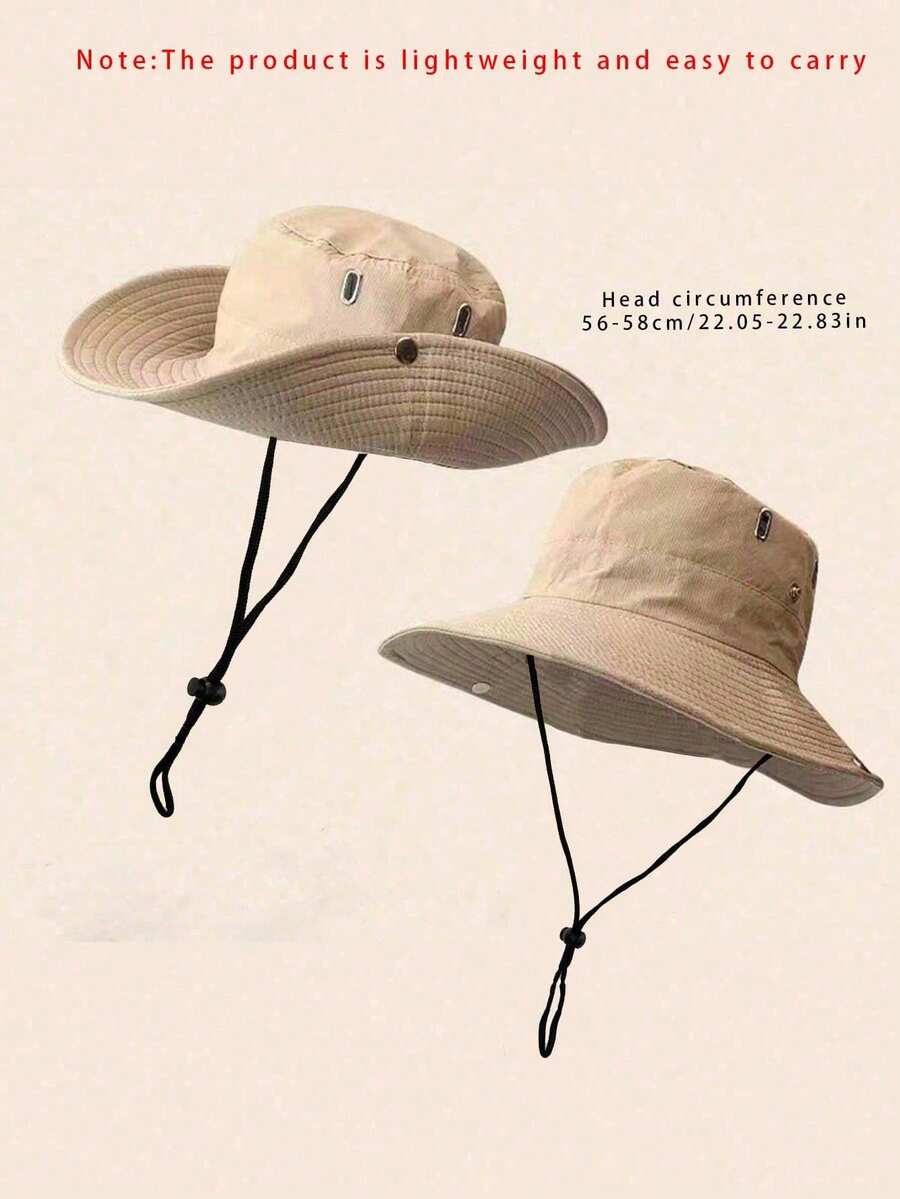 1件中性多色夏季戶外遮陽帽,透氣防曬水桶帽,西部牛仔帽/登山帽,輕巧便攜 - 米色 - 查看 1