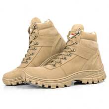 FRT Men's Short Boot, Military Style, Work Boot, Black And Beige Leather - Mustard Yellow - View 7