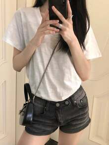 Women's Casual Fashion Street Washed Denim Shorts, Suitable For Daily Commute In Summer - Dark Grey - View 4