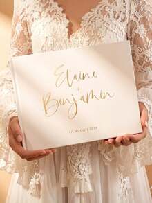 Personalized Linen Wedding Guest Book, Customized Linen Wedding Guest Book, Personalized Linen Guest Book Gift For Newlyweds, Wedding Gift, Wedding Guest Book, Engagement Party Blank Page Couple Photo Album - Multicolor - View 4