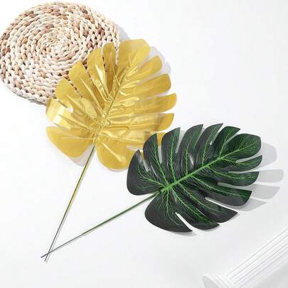10/5/1pc Palm Leaves Green Artificial Tropical Palm Leaves & Stems,Branches Large Artificial Turtle Back Bamboo Tree,Fake Plant,Plastic Green Turtle Back Bamboo Leaves,Tropical Simulation Palm Leaves,Suitable For Jungle Themed Wedding,Birthday Party