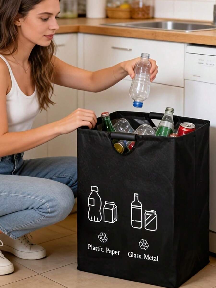 Extra Large Soft Handle Large Capacity Sorting Trash Can With Foldable Storage Bag, Holds Up To 60 Bottles, Suitable For Kitchen, Home And Office Waste Management - Multicolor - View 1