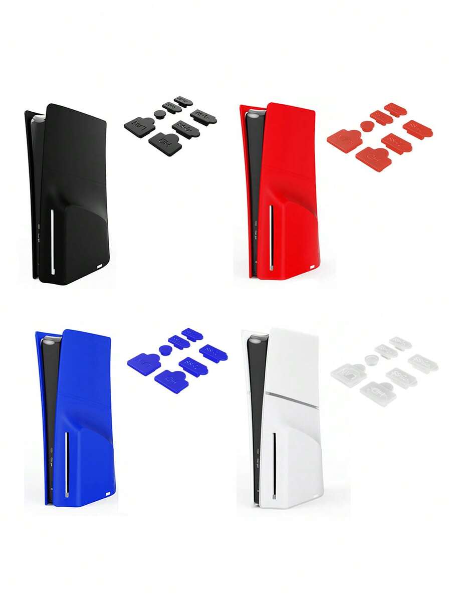 Compatible With PlayStation 5 Slim, 2pcs Optical Drive Version Console Split Protective Case + 7pcs Dust Plug Set, Dustproof, Scratch-Resistant, Waterproof, Skin-Friendly Soft Silicone, Easy To Install And Store, Practical Gaming Accessories - Set Main Unit Cover + Dust Plug - View 1