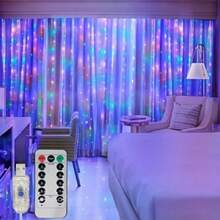 1 Set USB Powered LED Curtain Lights With Remote Control, 8 Lighting Modes, Fairy String Lights For Birthday, Room, Bedroom, Wall, Wedding, Party, Halloween, Christmas Holiday Decoration - USB插頭窗簾燈 - 查看 5