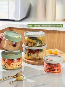 Caja bento redonda hermética de gran capacidad, contenedor de almacenamiento de alimentos de vidrio sellado para microondas, caja de conservación de alimentos frescos para refrigerador, caja bento de vidrio ligera - Multicolor - Ver 3