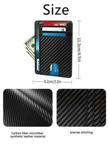 1pc Id Card Holder Wallet For Men, Anti Theft RFID Shielding Card Sleeve, Multi Slot Storage Card Bag,Carbon Fiber Textured Black Ultra-Thin Wallet - Multicolor - View 9