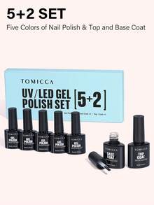 TOMICCA 7件組 8ML 乳白色裸粉色凝膠指甲油+底層塗料+封層塗料套裝，可浸泡脫色 UV/LED 燈凝膠指甲油套裝，適合初學者在家 DIY、專業美甲沙龍或作為禮物贈送的凝膠指甲油套裝 - 彩色 - 查看 3