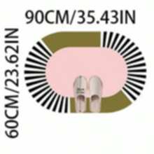 1pc Pink & Green Striped Oval Area Rug, Living Room Carpet, Washable Rug, Home Decor - Multicolor E - View 12