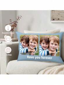 1pc Customized Personalized Photo Printed Pillowcase, Double-Sided Printing, Suitable For Mother's Day/Father's Day/Thanksgiving/Teacher's Day, Create Your Own Photo Pillowcase, Great Gift For Family, Suitable For Him/Her/Boyfriend On Anniversary, Mother's Day, Easter, Halloween, Christmas, Birthday, Valentine's Day, Graduation, Father's Day, Wedding, Home, Sofa, Bed, Car, Tea Room, Bedroom, Bathroom, Living Room, Dining Room - Blue - View 9