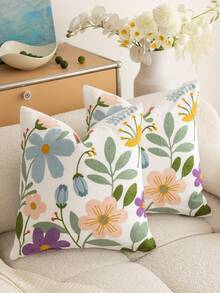 1pc Modern Pastoral Colorful Floral 3D Embroidery INS Style Countryside B&B Embroidered Soft Washable Machine Washable Versatile Decorative Throw Pillow Cover For Sofa Bedroom Living Room Home Decor - Colorful Flowers - View 12