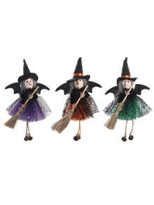 1pc/Set Halloween Witch With Broom And Gauze Dress Hanging Decoration, Horror Prank Ornament For Bar - View 8