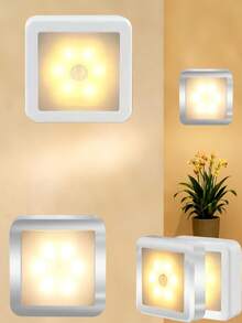 Smart Motion Sensor 6LED Floor/Pendant/Wall Light - Wireless Control, Automatic On/Off, Design, Modern Square Shape. Suitable For Hallway, Stairs, Living Room, Bedroom (Batteries Not Included) Wardrobe, Bedroom, Bedside, Shoe Cabinet Lighting. Ideal Home Choice, Decorative Sensor Light - Silver - View 6