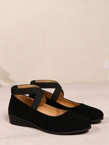 Cross-Strap Low-Cut Wedge Heels With Soft, Non-Slip Soles That Keep Your Feet Comfortable.Wedge Heel For Women Black Shoes - 黑色 - 查看 10