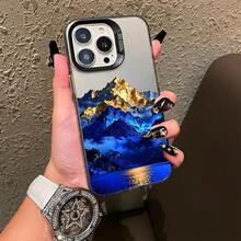 Light Luxury Ins-Style Blue Mountain And River Scenery  17PM Phone Case With UV Painting, Customizable Design - Silver Casing - Black - ZJ4601 - View 3