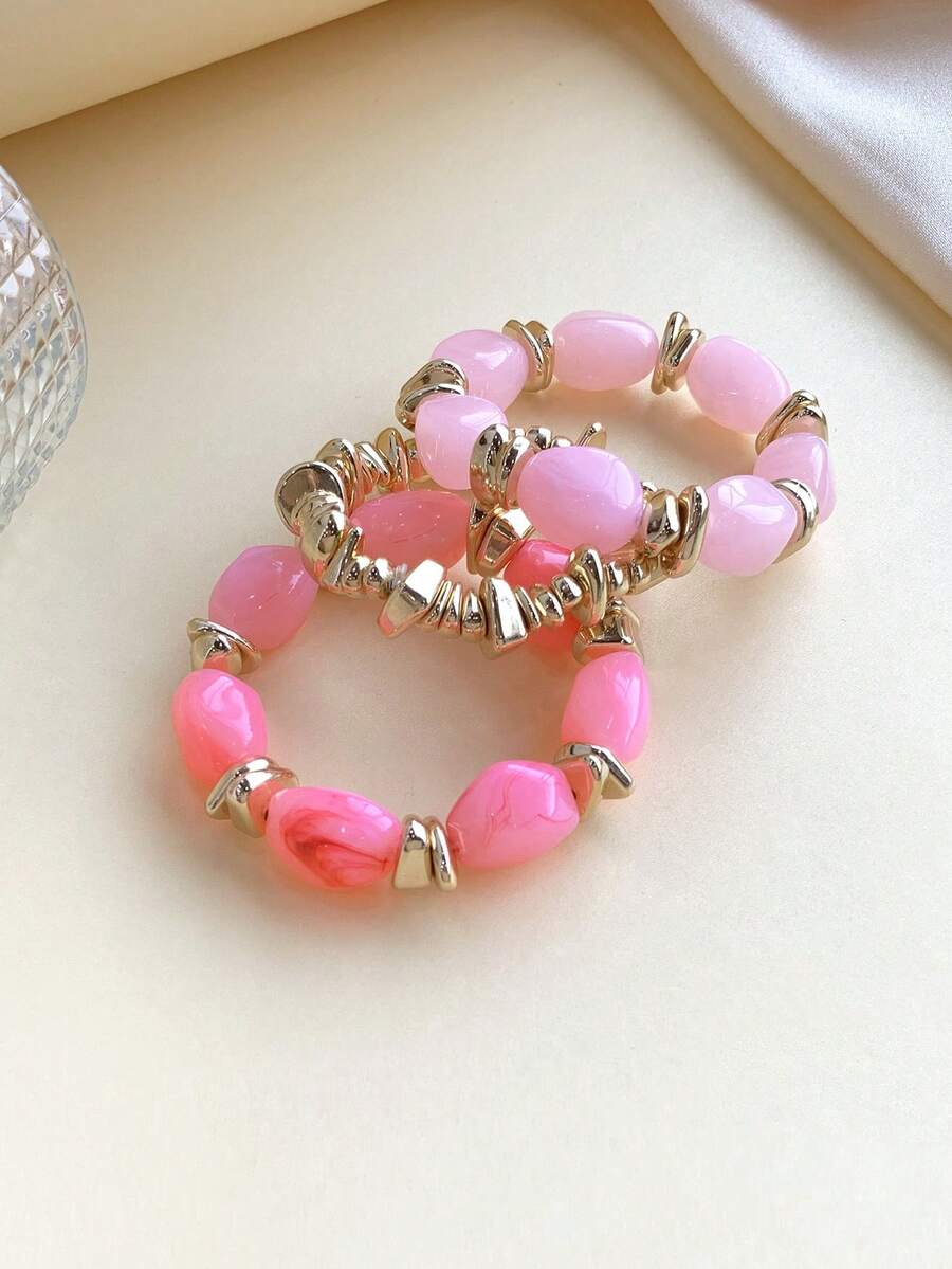 3pcs Set Fashion Vintage Exaggerated Bohemian Thick Multi-Layer Acrylic Beaded Bracelets For Women