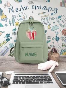 1 pieza Mochila personalizada y personalizada de gran capacidad, estampado de fresa simple y casual, cierre de cremallera de material de nailon, correas de hombro ajustables, portátil a mano, adecuada para la escuela, el transporte, las compras, los viajes al aire libre, el uso diario. Regalo de cumpleaños. - Multicolor - Ver 11