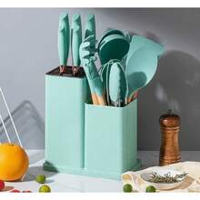 espatulas utensilios de cocina de silicona con mango de madera - Verde - Ver 3