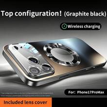 [Local Delivery Within 24 Hours]Matte Metallic Silver Phone Case, Available In Multiple Colors, With A High-End Appearance, Large Glass Lens Window Paired With A Circular Magnetic Decoration, And -Plated Gold Edges Outlining The Frame. The Integrated Lens Protection Cover Is Paired With A Circular Decorative  And Features Clean, Rounded Edges. The Case Is Easy To Clean Without Leaving - 黑色 - 查看 5
