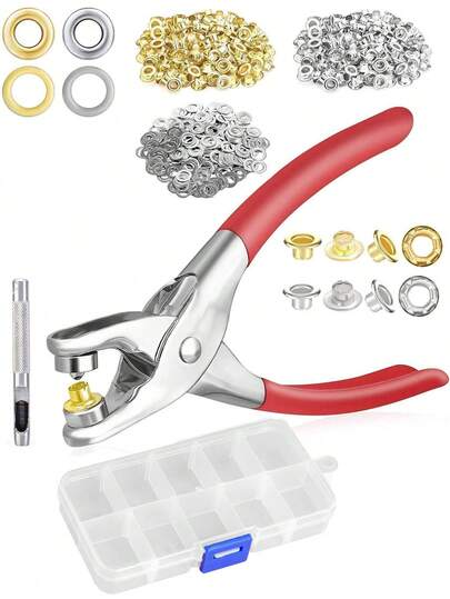 Bộ 202/402 món, nút bấm lỗ trong 6mm, bộ khoen + hộp đựng, kìm bấm khoen, bộ nút bấm khoen vàng & bạc, bao gồm kìm, dụng cụ đục và dụng cụ may, khóa kim loại, bộ kìm bấm inox, bộ dụng cụ khóa ba chấu, quần áo, đồ da thủ công và dụng cụ may mặc