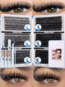 Set Bulu Mata Palsu DIY Super Tebal 720/684pcs, Bulu Mata Palsu Tampilan Alami Basah Lengkung D 8-16mm, Ekstra Tebal dan Mengembang, Buku Bulu Mata Bervolume, Cocok untuk Penggunaan Sehari-hari dan Pemula, Kit Kluster Campuran Gaya, Perlengkapan Teknisi Bulu Mata, Bulu Mata - MultiWarna - View 13