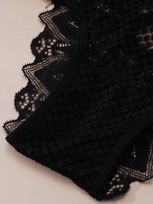 1PC Women Mid Rise Floral Mesh Lace Panties, Crossed Back Detail, Hollow Back Sexy Everyday Panties,Versatile Triangle Underwear - Black - View 5