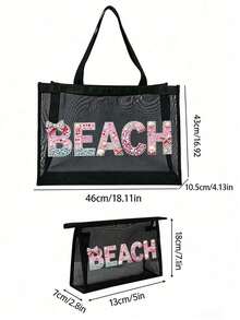 Rhinestone Letter Pattern Mesh Beach Tote Bag, Portable Transparent Hawaiian Style Cosmetic Bag, Lipstick Powder Skincare Toiletries Storage Bag, Multi-Functional Travel Cruise Dorm Essential, Women's Lightweight Summer Beach Tote, Ideal Wedding Bridesmaid, Mother's Day And Birthday Gift For Friends, Family And Teachers, Home Bathroom Bedroom Jewelry Nail Polish Lip Gloss Storage Bag - Multicolor - View 10