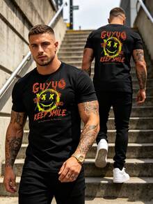Herren T-Shirt mit Grafikdruck, Hip Hop Street Style Tee - Schwarz - Übersicht 6