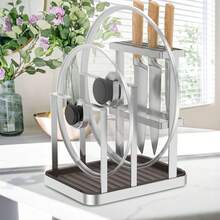 BCWW Universal Knife Block,Multifunctional Cutting Board Organizer, Stainless Steel Kitchen Storage Rack For Lids, Boards, Knife, Modern Kitchen Knife Storage Organizer For Countertop (With Cleaning Brush) - View 1