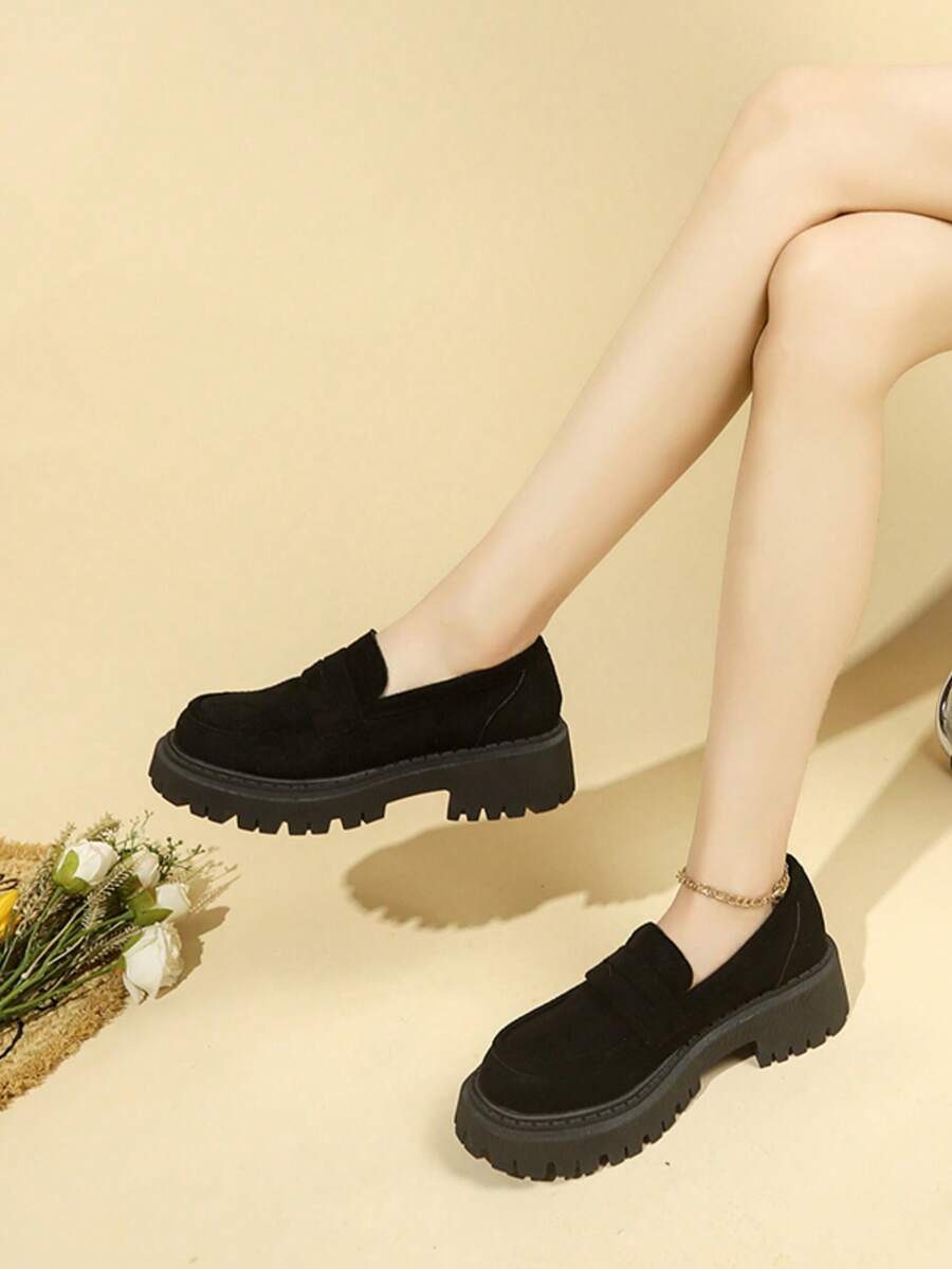 Mocasines de ante negro mate estilo academia, zapatos de suela blanda reforzada, zapatos de uniforme escolar para uso diario y desplazamientos - Negro - Ver 1
