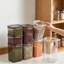 1pc Transparent Plastic Storage Jar With Handle,Multi-Functional Five Grains Cereals Noodles Spice Container, Moisture-Proof Food Storage Box,Portable Sealed Tank,Refrigerator Fresh-Keeping Box,Kitchen Restaurant Organizer - Multicolor - View 8