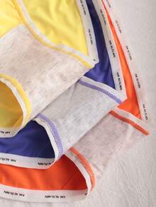 3pcs/Pack Women's Letter Print Contrast Trim Low Waist Bikini Panties, Solid Color Smooth Ice Silk Breathable Casual Underwear, Multi-Color Pack - Multicolor - View 5