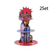 3 Tier Comic Superhero Cupcake Stand, City Theme Dessert Display Tower With Happy Birthday Sign For Comic Book Birthday Party Decorations And Treat Table Display - Multicolor - View 9
