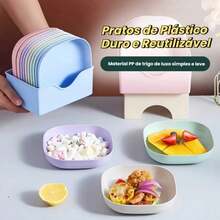 1/11pcs,Plastic Tableware Set Featuring 10 Plates And A Storage Stand; Suitable For Fruit, Snacks, And Breakfast. Durable, Shatter-Resistant, And Reusable-Ideal For The Kitchen, Camping, Picnics, And Family Gatherings. A Kitchen Essential. - Multicolor - View 9