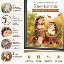 1pc Home Decoration Autumn Stump Hedgehog Static Adhesion Window Cling Fall Cute Animal Window Decals Reusable PVC Double-Sided Visible Glass 11.8*11.8in For Thanksgiving Halloween Home Glass Decor Aesthetic Fall Decorations - Hedgehog and Maple Leaf - View 5
