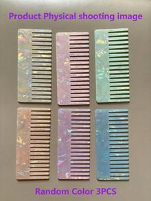 1/3/6 piezas Peine desenredante de dientes anchos portátil de acetato color sirena - Multicolor - Ver 14