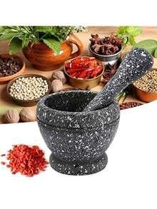 1 Set Large Capacity Faux Wood Garlic Crusher, Anti-Slip Wear-Resistant Material, Vintage Natural Wood Style, Suitable For Home Kitchen, Outdoor Camping, Holiday Gathering Meal Prep, Faux Wood Grain No Print Bowl-Shaped Design, With Anti-Slip Base + Thickened Inner Wall Detail, Garlic Ginger Spice Multi-Functional Grinder, Housewarming Gift - Multicolor - View 4