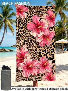 1pc[Soft Quick-Dry]250g Microfiber Large Beach Towel | Size: 70*140cm/90*180cm | Print Pattern: Leopard Pink Floral | Highly Absorbent, Portable And Easy To Use, Can Be Used As Pool Towel, Swimming Towel, Beach Towel | Suitable For Beach, Yoga, Camping, Fitness And Travel - Multicolor - View 2