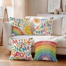 4pcs/1pc Rainbow Letter Learning Design Pattern Pillowcase Without Insert, Single-Sided Printed Pillowcase, Suitable For Living Room Bedroom Home Decor, All Seasons Pillowcase - Multicolor - View 7