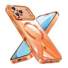 1 PIEZA Funda protectora de lente magnética con acabado brillante y electroplateado naranja compatible con iPhone 17, 17 Pro, 17 Pro Max, 17 Air, 11, 12, 13, 14, 15, 16 Pro, Pro Max, compatible con carga inalámbrica - Naranja - Ver 4