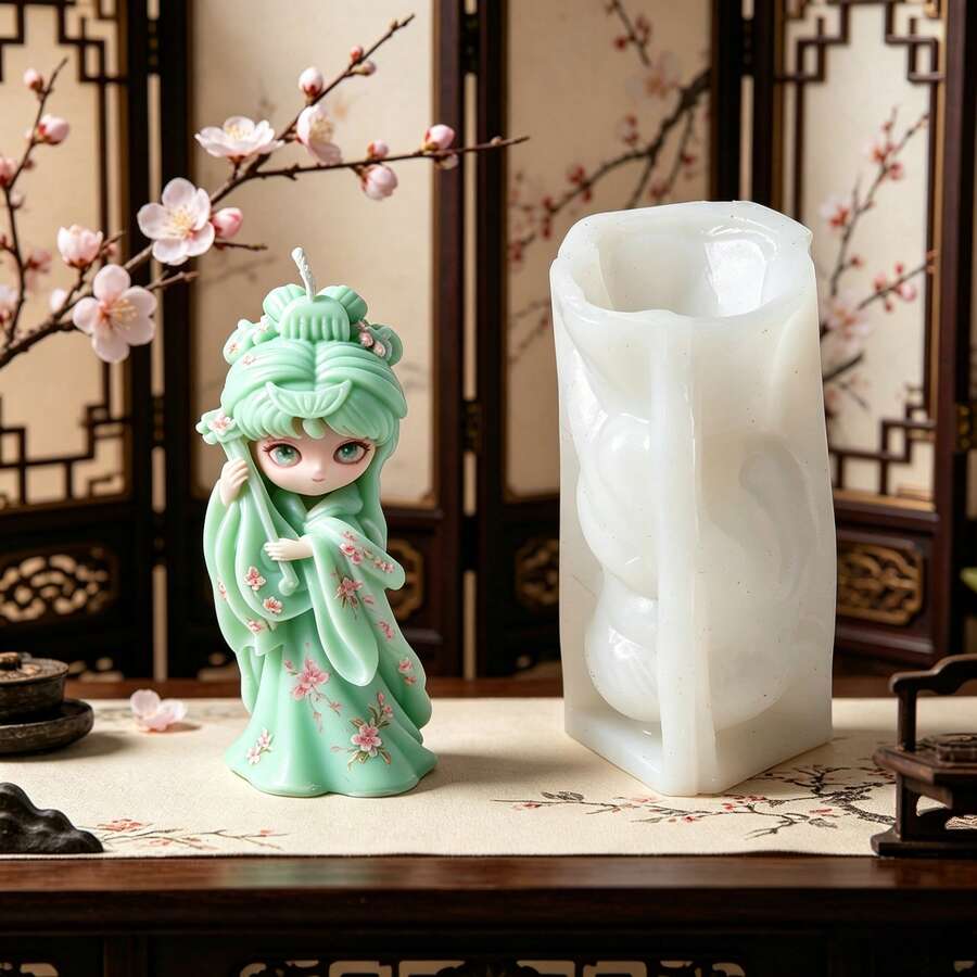 Ancient Chinese Hanfu Fairy Silicone Candle Mold, Elegant Oriental Goddess Holding Pipa Resin Casting Mold, DIY Aromatherapy Candle Wax Melts Soap Plaster Craft Mold Aesthetic Home Decor - Fairy Mold-9001 - View 1