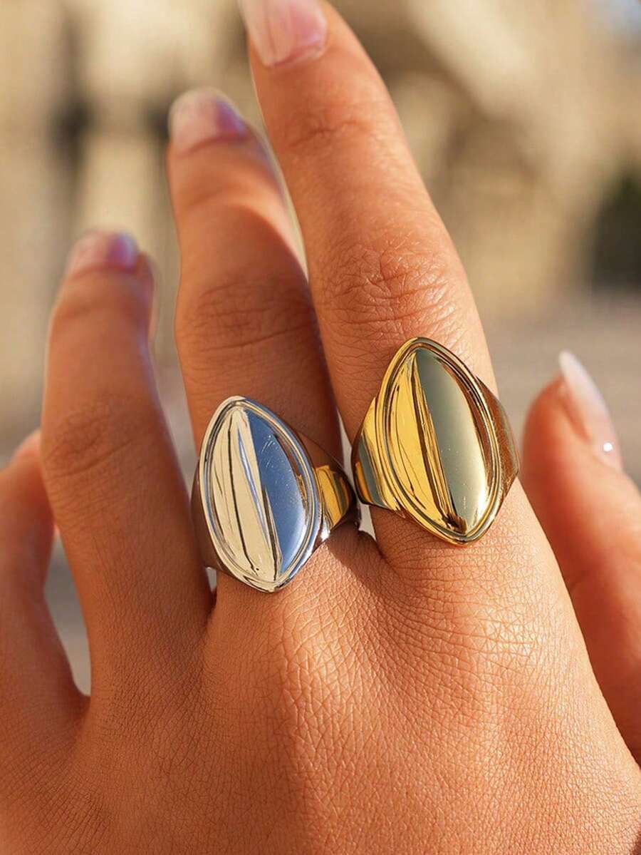 2pcs/1pc Stainless Steel Gold Ring Adjustable Ring Light Luxury Design Handmade Decoration Suitable For Daily Wearing - Multicolor - View 1