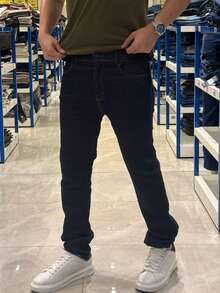 Men's Slim Fit Denim Jeans With Elastane And Lycra - 基本藍 - 查看 1