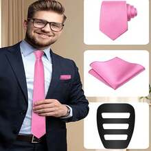 Set Aksesori Pernikahan Pria Terbaru yang Dapat Disesuaikan, Termasuk Dasi Warna Polos yang Dipadukan dengan Sapu Tangan Saku dan Klip Sapu Tangan, Cocok untuk Pengantin Pria, Acara Bisnis, Prom, Pesta, Pakaian Formal Elegan, Pilihan Terbaik untuk Hadiah Pria. - A - View 4