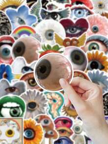 50pcs Surreal Weird Eye Art Stickers - Glitch Subculture Style, Flower Eyes & Mutated Organs, Waterproof PVC Material, Suitable For Skateboard, Kindle, Laptop, Notebook, Journal, Scrapbook, Desktop Accessories - Multicolor - View 4