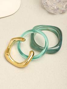 Bộ 3 vòng tay acrylic phong cách đại dương xanh, kết hợp vòng tay xếp chồng tối giản thanh lịch, có thể đeo cùng nhau hoặc riêng lẻ, phù hợp đeo hàng ngày và đi du lịch - Xanh 3 - Xem 4