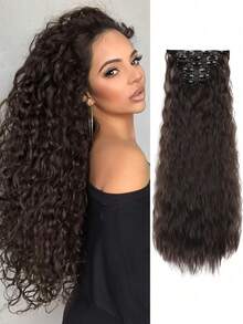 24 Zoll 6 Stücke/Set kleine lockige Haarextensions, Woll-Locken Clip-In Haarextensions, Mais-Locken Synthetikfaser Haarextensions, Synthetikfaser Haarextensions, Haarspangen, Haarspangen, geeignet für Frauen KDEV - Verschiedenfarbig - Übersicht 15