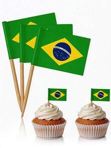 50/100/200 piezas Palillos con Bandera de Brasil - Perfectos para Decorar Cupcakes, Cócteles y Aperitivos | Adecuados para Fiestas, Bufés y Eventos Especiales, Palillos de Cóctel, Mini Banderas, Decoraciones de Cupcakes, Palillos con Bandera, Decoraciones de Fiesta, Celebraciones, Bar de Cócteles, Banderas para Pasteles, Suministros para Fiestas - A - Ver 11