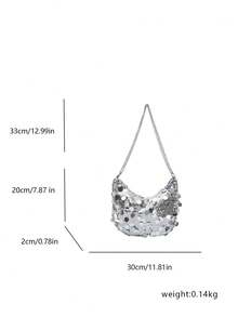 1pc Gold New Style PVC Sequin Crescent Moon Bag Women's Shoulder Bag Chain Shoulder Bag Dumpling Bag Metal Chain - Multicolor - View 11