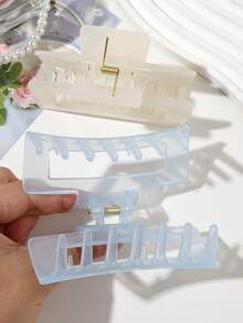 2pcs Set Milky White & Blue Solid Color Jelly Square Hair Claw Clip, Hair Claw For Bun, Ponytail, Half-Up Styling, Flyaway Hair Taming, Minimalist Casual Fresh Elegant Hair Accessory For Daily Home Office Commute Shopping Date Travel Vacation Beach Vacay Hair Clips - Multicolor - View 5